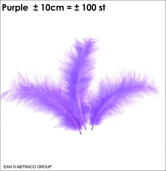 Pluim / Veertjes kleur : PAARS  / ± 100 st / ± 10cm (ean abtraco import)
