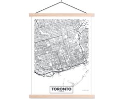 Posterhanger incl. Poster 87x120 cm - Schoolplaat - Kaart - Toronto - Canada - Minimalisme - Textielposter - Blanke latten
