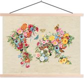 Wanddecoratie - Wereldkaart - Vintage - Bloemen - Schoolplaat - 40x30 cm - Textielposter - Textiel poster