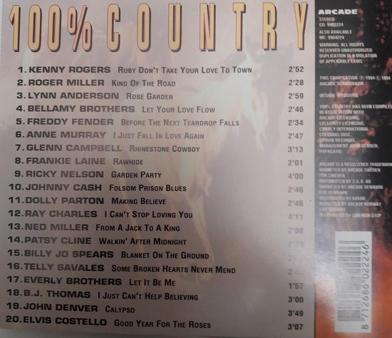 100 % Pure Country, Dolly Parton, Bellamy Brothers, Johnny Cash, Freddy ...