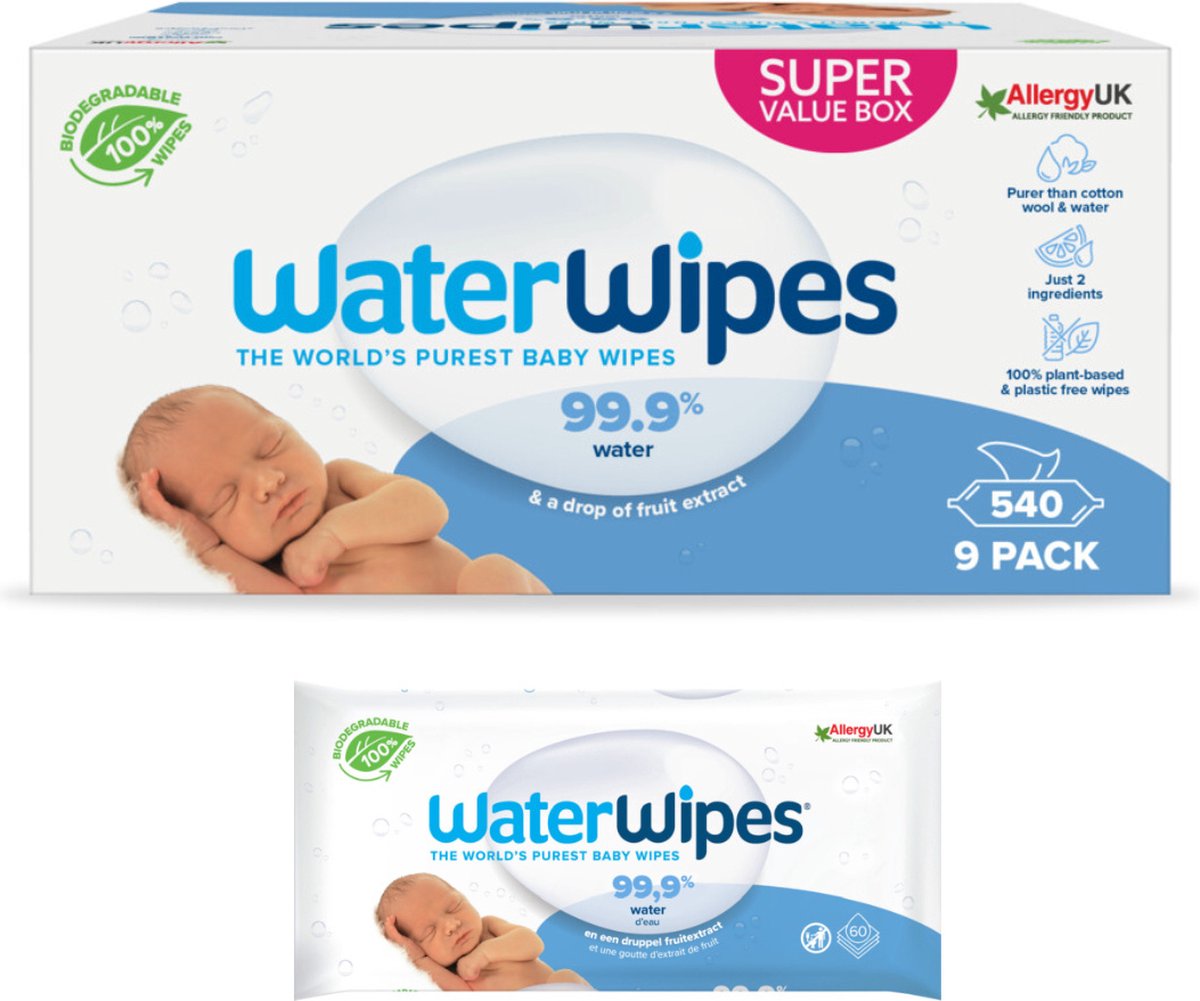 Lingettes pour bébés WaterWipes - 9x60 (540 lingettes pour les fesses) |  bol.com