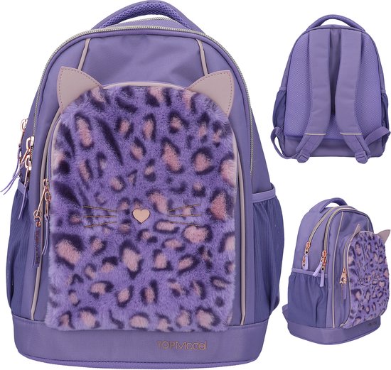 Depesche 13643 TOPModel Leoheart - Mochila Escolar en Rosa y Rojo, con Motivo de Modelo y Estampado de Leopardo, Bolsa con Correas Ajustables