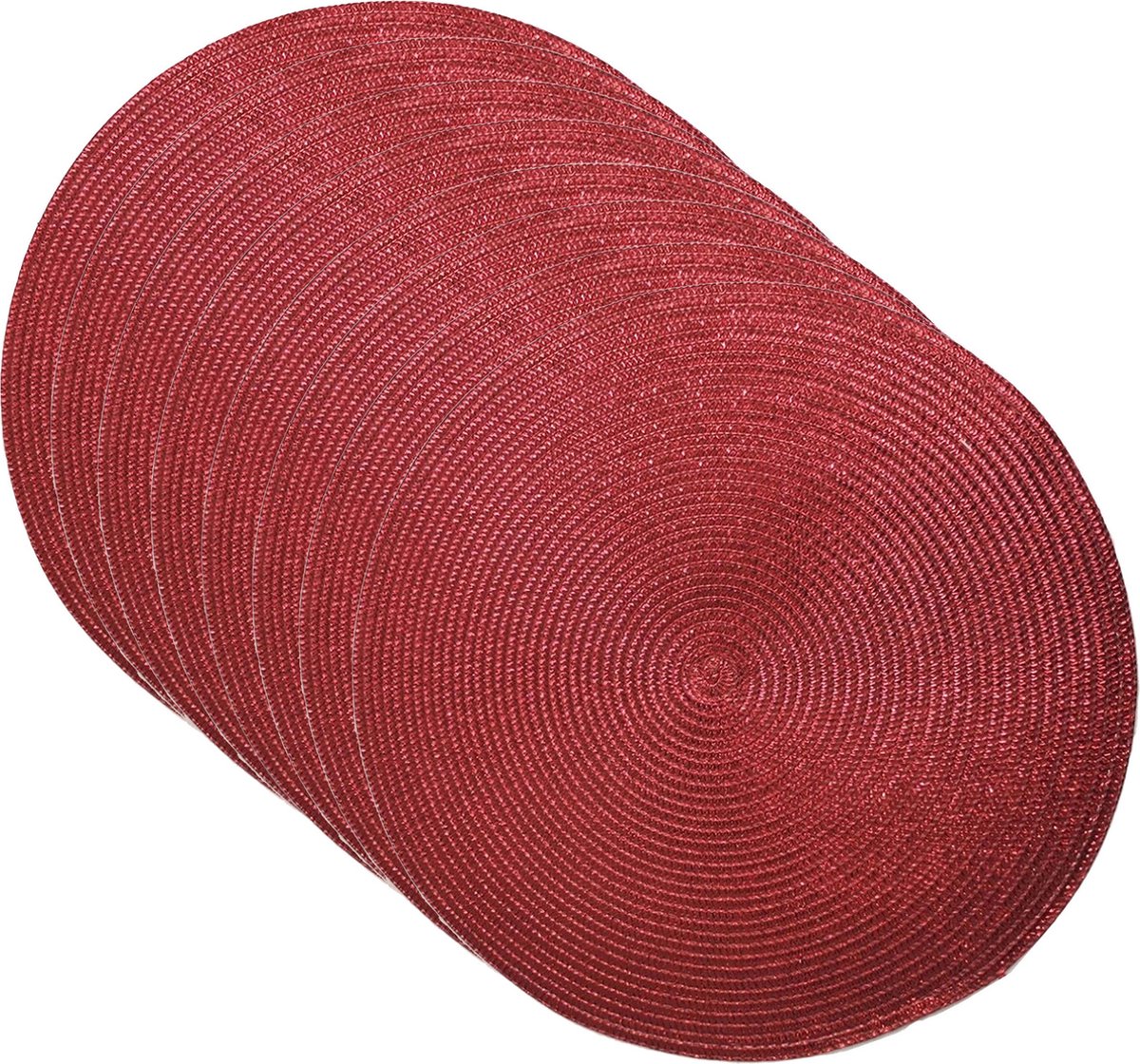 Placemats - rond - D38 cm - rood metallic - 12x stuks - geverfd jute