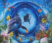 Dolfijnen - Diamond Painting - 50 x 65 - Ronde steentjes