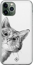 Casimoda® hoesje - Geschikt voor iPhone 11 Pro - Peekaboo - Siliconen/TPU telefoonhoesje - Backcover - Kat - Zwart