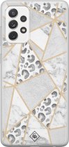 Casimoda® hoesje - Geschikt voor Samsung A52s - Stone & Leopard Print - Backcover - Siliconen/TPU - Bruin/beige