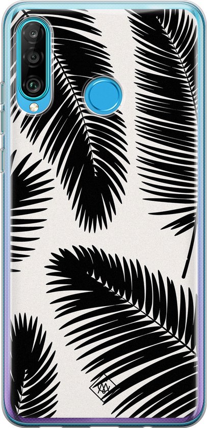 Casimoda® hoesje - Geschikt voor Huawei P30 Lite - Palm Leaves Silhouette - Siliconen/TPU - Soft Case - Zwart - Planten