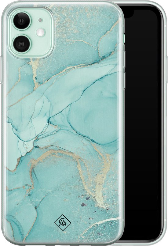 Casimoda® hoesje - Geschikt voor iPhone 11 - Marmer mint groen - Siliconen/TPU - Mint