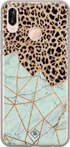 Casimoda® hoesje - Geschikt voor Huawei P20 Lite (2018) - Luipaard Marmer Mint - Siliconen/TPU - Soft Case - Bruin - Luipaardprint