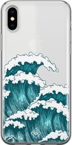 Casimoda® hoesje - Geschikt voor iPhone Xs - Wave - Siliconen/TPU telefoonhoesje - Backcover - Transparant - Blauw
