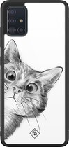 Casimoda® hoesje - Geschikt voor Samsung Galaxy A71 - Peekaboo - Luxe Hard Case Zwart - Backcover telefoonhoesje - Wit