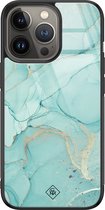 Casimoda® hoesje - Geschikt voor iPhone 13 Pro - Marmer mint groen - Luxe Hard Case Zwart - Backcover telefoonhoesje - Mint