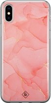Casimoda® hoesje - Geschikt voor iPhone Xs - Marmer Roze - Siliconen/TPU telefoonhoesje - Backcover - Marmer - Zwart