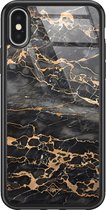 Casimoda® hoesje - Geschikt voor iPhone Xs - Marmer Grijs Brons - Luxe Hard Case Zwart - Backcover telefoonhoesje - Grijs