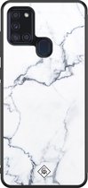 Casimoda® hoesje - Geschikt voor Samsung Galaxy A21s - Marmer Grijs - Luxe Hard Case Zwart - Backcover telefoonhoesje - Grijs
