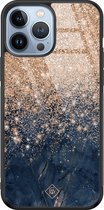 Casimoda® hoesje - Geschikt voor iPhone 13 Pro Max - Marmer Blauw Rosegoud - Luxe Hard Case Zwart - Backcover telefoonhoesje - Rosekleurig