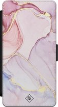 Casimoda® bookcase - Geschikt voor Samsung Galaxy S21 - Hoesje met pasjeshouder - Marmer roze paars - Paars - Kunstleer