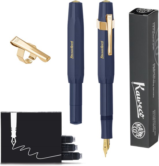Kaweco - CLASSIC SPORT NAVY Fountain Pen - Fine - Oktogonal Clip Vergoldet - Doosje Vullingen