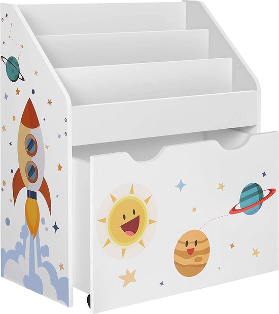 WOLTU Kinderplank Speelgoedplank 3-laags Kinderboekenkast voor kinderen,boekenkast opbergplank in MDF,Wit Grijs