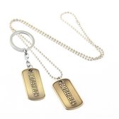 Fler® | Cool Gold Tone 'Battlefield 4' Dog Tag Collier & Porte-clés | Jeu vidéo Battlefield 4 | Plaqué or | Longueur du collier : 29 cm | Médaille pour chien : 4,5 x 2,5 cm | Tendance | Robuste