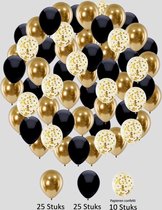 TripleAgoods 60 stuks Goud met Zwart Helium Ballonnen met Lint – Verjaardag Versiering - Decoratie voor jubileum - Verjaardagversiering - Feestartikelen - Vrijgezellenfeest - Trouwfeest - Geslaagd feest - Geschikt voor Helium en Lucht