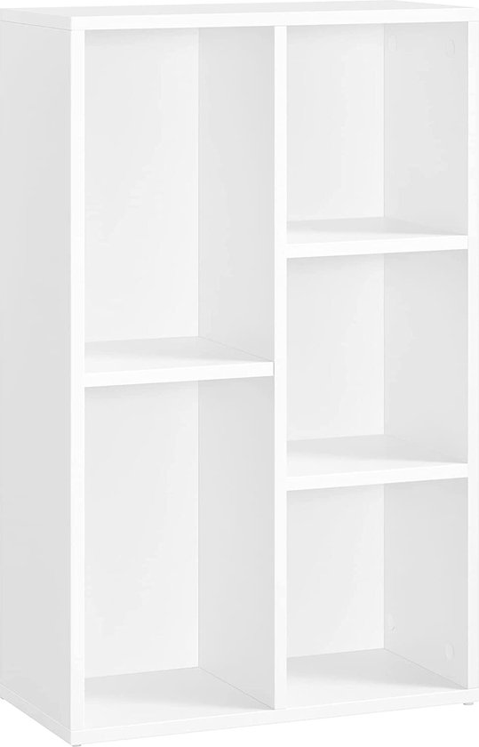 VASAGLE Bookshelf with 5 Compartments for Living Room, Study, Children's Room, Office, Room Screen, 50 x 24 x 80 cm, White LBC25WT