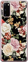 Casimoda® hoesje - Geschikt voor Samsung S20 - Bloemen flowerpower - Backcover - Siliconen/TPU - Zwart