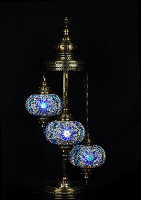 Turkse lamp - Oosterse lamp - Staande lamp - Blauw - 3 bollen - mozaïek
