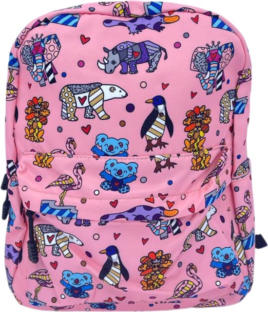 Schoolrugzak - Rugzak - Meisjes Rugzak - Kleurrijke dieren - Roze stijl - Voor meisjes - L 34 x B 32