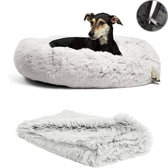 Filo Hondenmand 80 cm met Deken & Rits – Lichtgrijs - Fluffy Donut Hondenbed - Honden Mand & Bed – Hondenkussen – Kussen Hond - Dog Bed