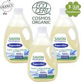 PURE Savon de Marseille lessive liquide 3x1 litre | avec le label de qualité ECOCERT | Hypoallergénique, sans parfum, sans pigment