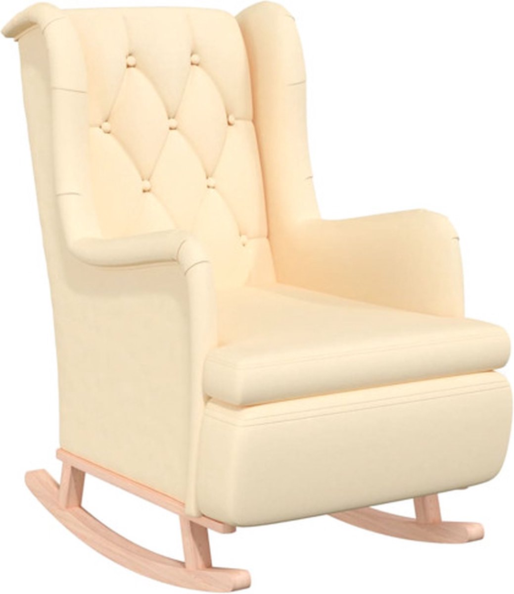 vidaXL Fauteuil - met - massief - rubberwood - schommelpoten - stof - crèmekleurig