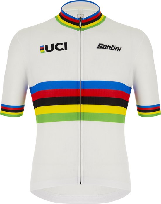 Santini Fietsshirt korte mouwen Heren Wit Multikleur - Uci World Campion Eco Jersey - Uci Official - XL