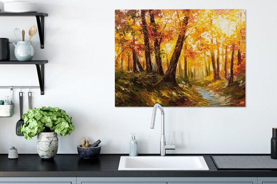 Toile - Peinture - Huile - Automne - Forêt - Oranje - 80x60 cm - Décoration - Intérieur