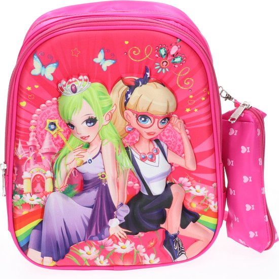 3D School Meisjes schooltas/RugZak roze 2 Trendy vriendinnen print