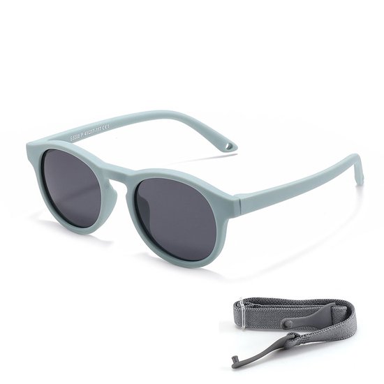 Product: Maesy - baby zonnebril Bowi - dreumes en peuter - 1-3 jaar - flexibel buigbaar - verstelbaar elastiek - gepolariseerde UV400 bescherming - unisex babyzonnebril rond - licht blauw, van het merk Maesy