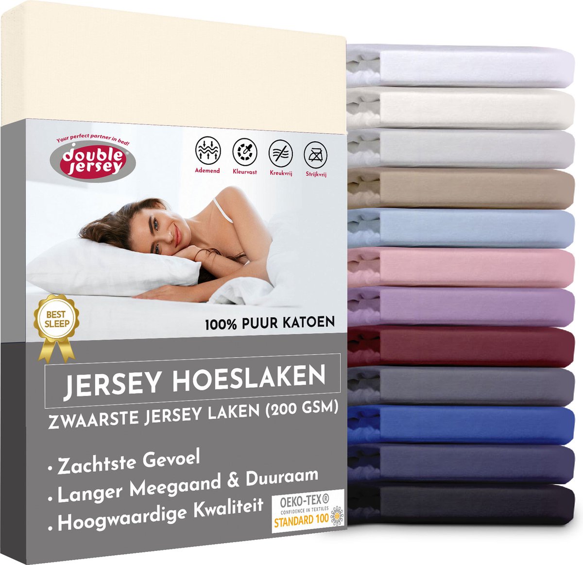 Double Jersey Hoeslaken - Hoeslaken 140x200+30 cm - 100% Katoen Off White