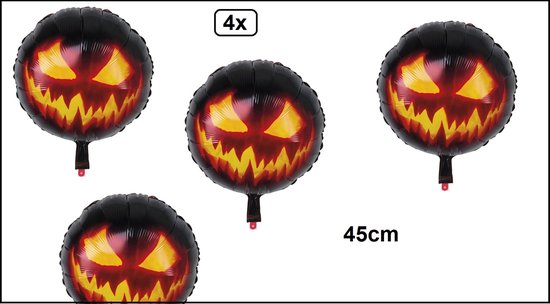 4x Folieballon Creepy Pumpkin dubbelzijdig (45 cm) - Halloween griezel horror creepy festival thema feest