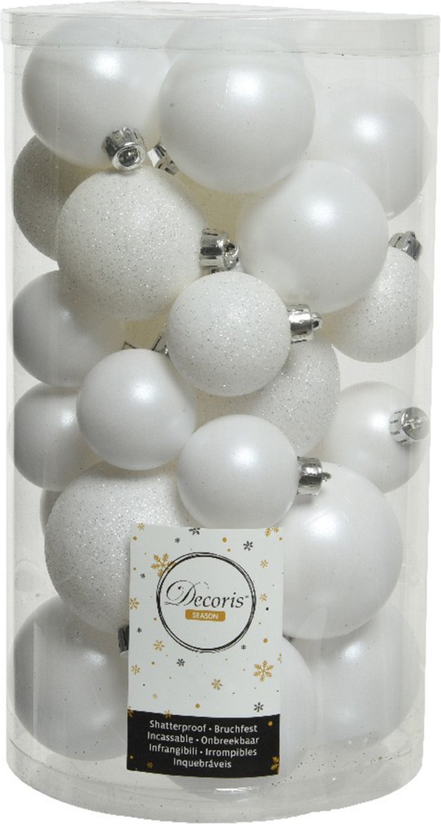 Decoris kerstballen - 60x st - wit - 4-5-6 cm - kunststof - kerstversiering
