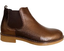 Leren schoenen- Heren Laarzen- Chelsea boots- Heren schoenen- Exclusief Stoere Mannen laarzen- Enkellaarsje 504- Leather- Goudbruin- Maat 41