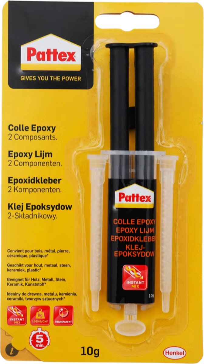 Pattex Epoxylijm - Draagkracht tot 130 kg - Droog in slechts 5 minuten - Geschikt voor hout, metaal, steen, keramiek en plastic