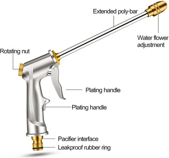 WiseGoods Luxe Hogedruk Tuinslang Waterpistool Set - Hogedrukspuit - Hogedrukreinigers - Hogedrukreiniger Tuingereedschap - Zilver van Merkloos	 — afbeelding 3