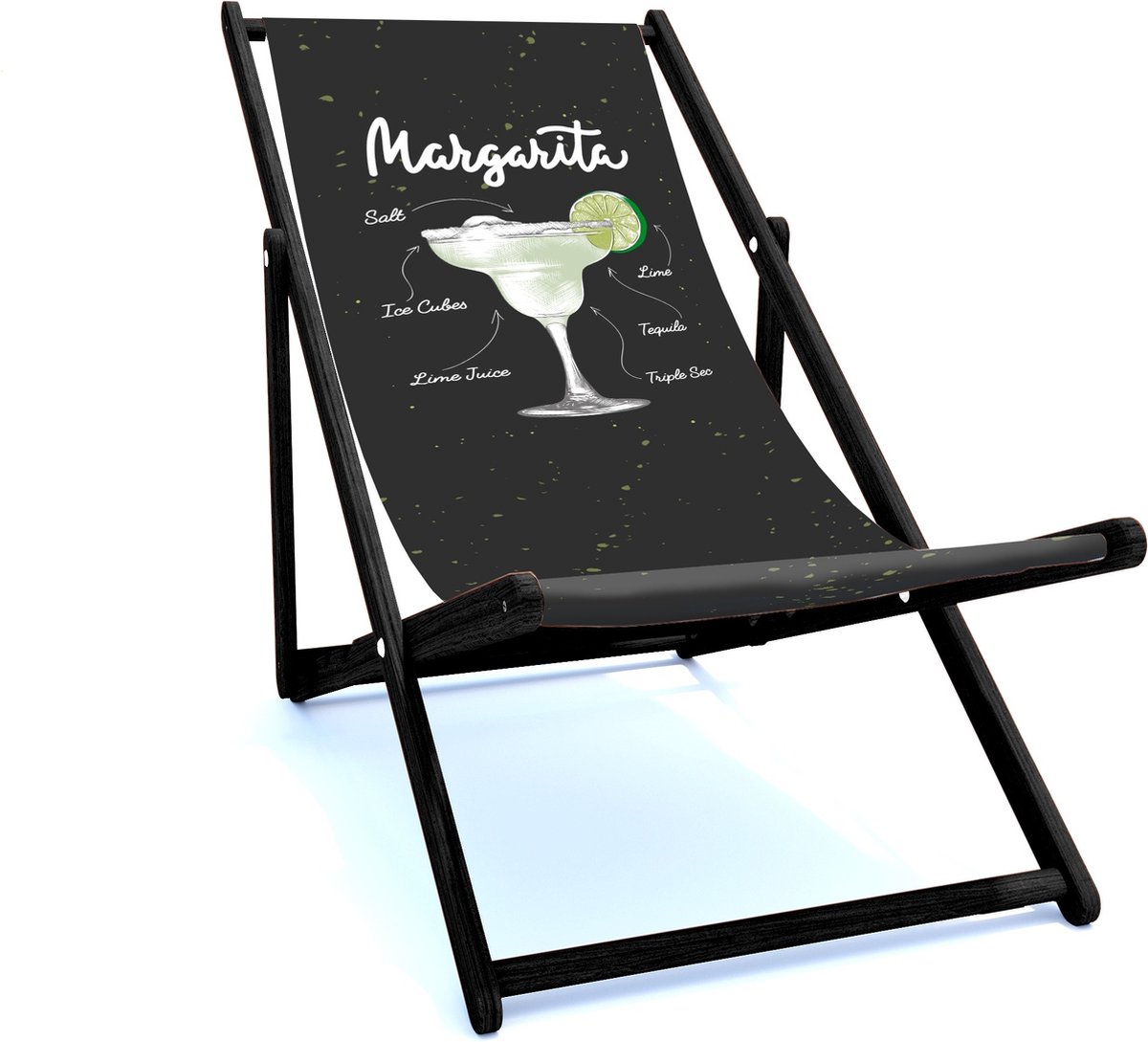 Holtaz Strandstoel Hout Inklapbaar met zwart Frame Comfortabele zonnebed ligbed met verstelbare lighoogte houten frame met stoffen Motief 39