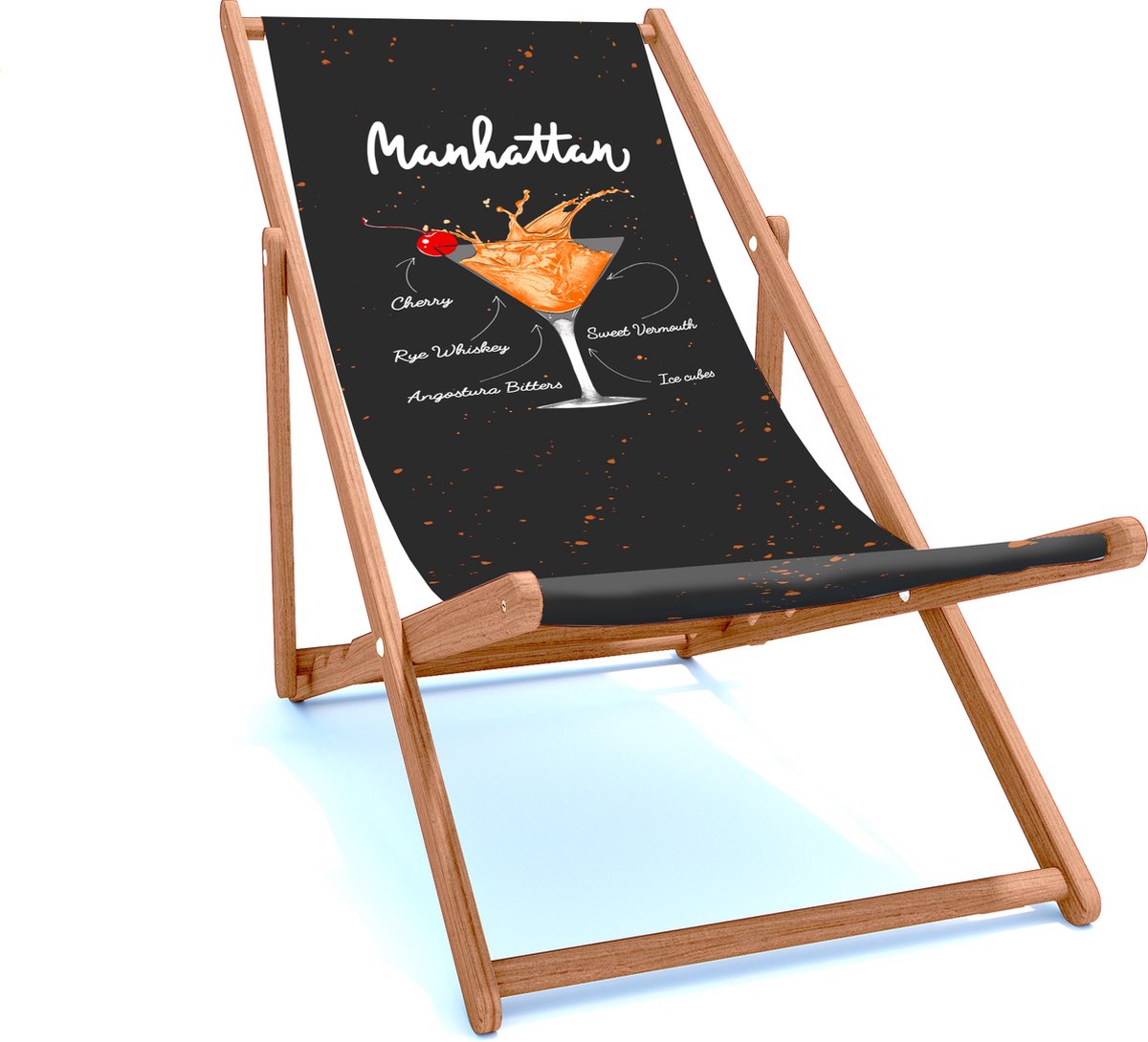 Holtaz Strandstoel Hout Inklapbaar Comfortabele zonnebed ligbed met verstelbare lighoogte houten frame met stoffen Motief 43