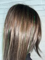 Hair Tinsels - GlitterHaar - Festival Glitter Haar Extensions - 100 Hairtinsels - Inclusief Tutorial - Veel Kleuren - Groen