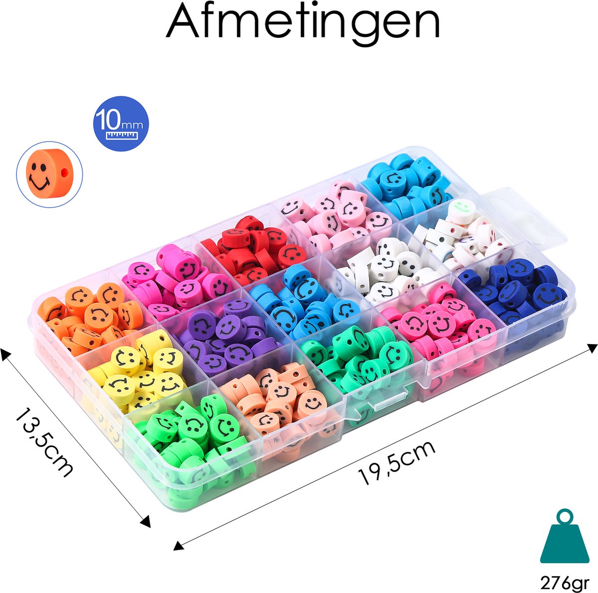 Behave Polymeer Smiley Kralen Set - Knutselen Meisjes - Klei Kralen - 440-Delig - 10 mm — afbeelding 8