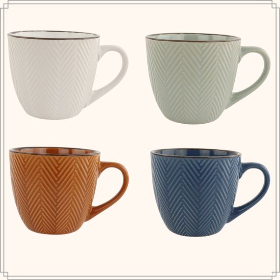 OTIX Koffiekopjes - met Oor - Set van 4 - Verschillende kleuren - Aardewerk  - 250 ml | bol.com