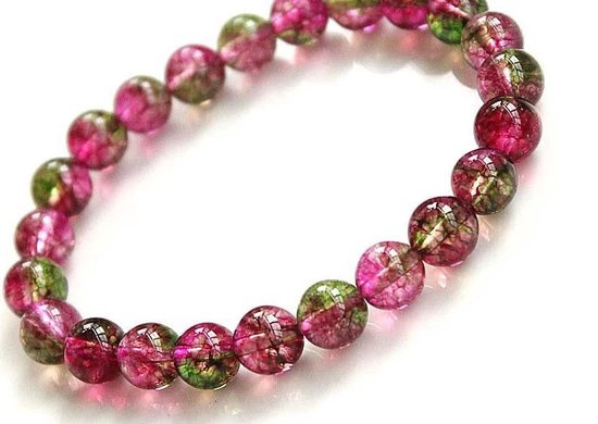 Bixorp Gems Bracelet en pierres précieuses de tourmaline melon d'eau rose et verte - Bracelets de perles polies - Minéraux - Fabriqué naturellement - 18 cm