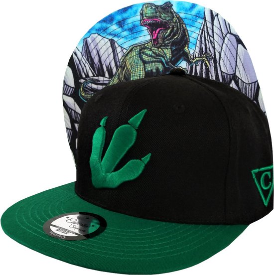 Capiche® Snapback Pet Heren – T-Rex – Zwart & Groen – Verstelbaar met Druksluiting – Sportcap – Baseball Cap – Mannen Cap – Dino Pet