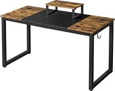 Computertafel, computertafel, 140 x 60 x 75 cm, bureau voor gaming/werk/werkkamer met motorhouder, 2 ogen voor kabels/1 oorhaak, rustiek bruin